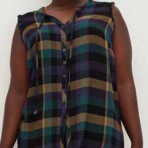 Torrid V Neck Sleeveless Flannel Tank | Size 3 / 3x